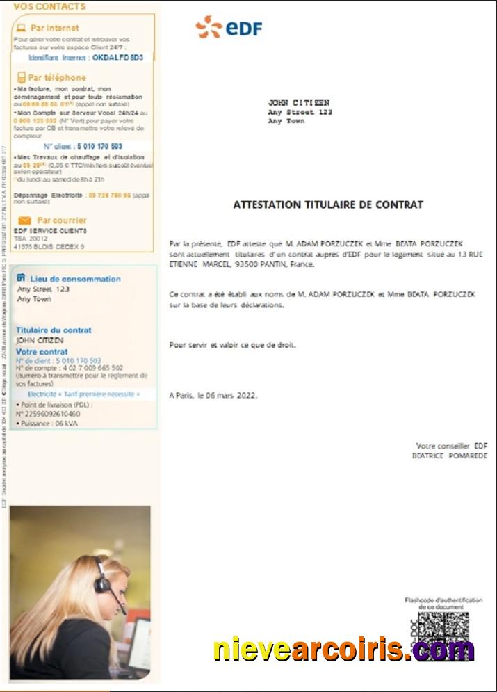 France EDF attestation de contrat